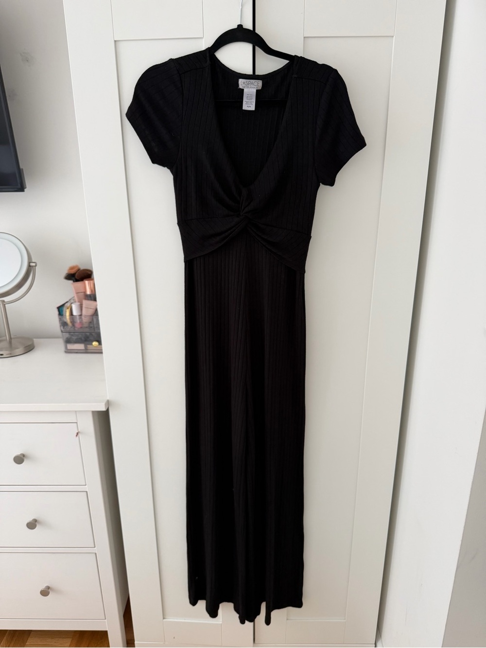 L*SPACE Black Twist-Front Ribbed Maxi Dress